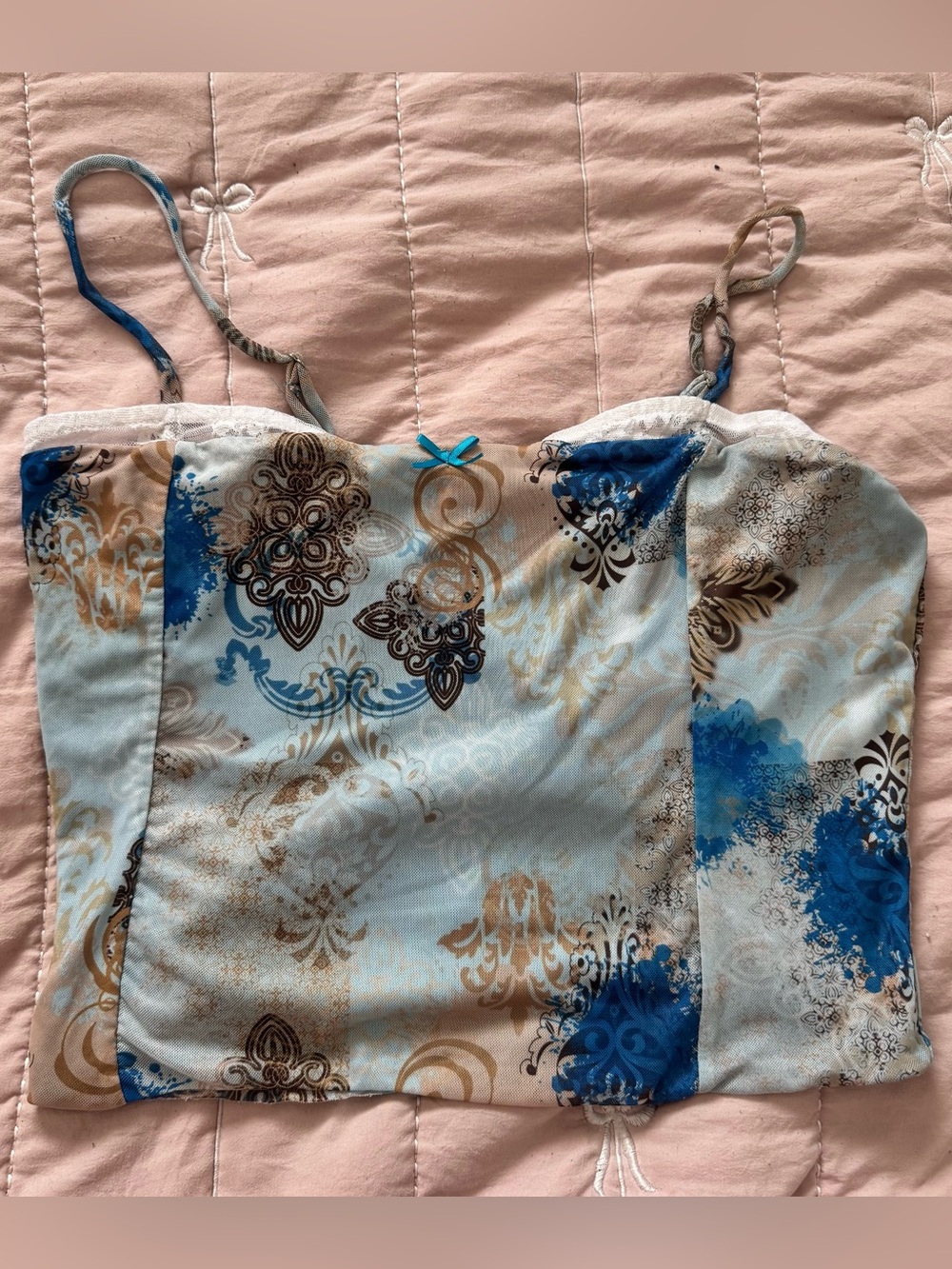 Women's Blue & Beige Printed Cami Top